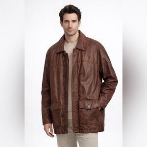 EUC “Black Brown 1826” Men's Rich Brown Leather Field Jacket from Lord & Taylor